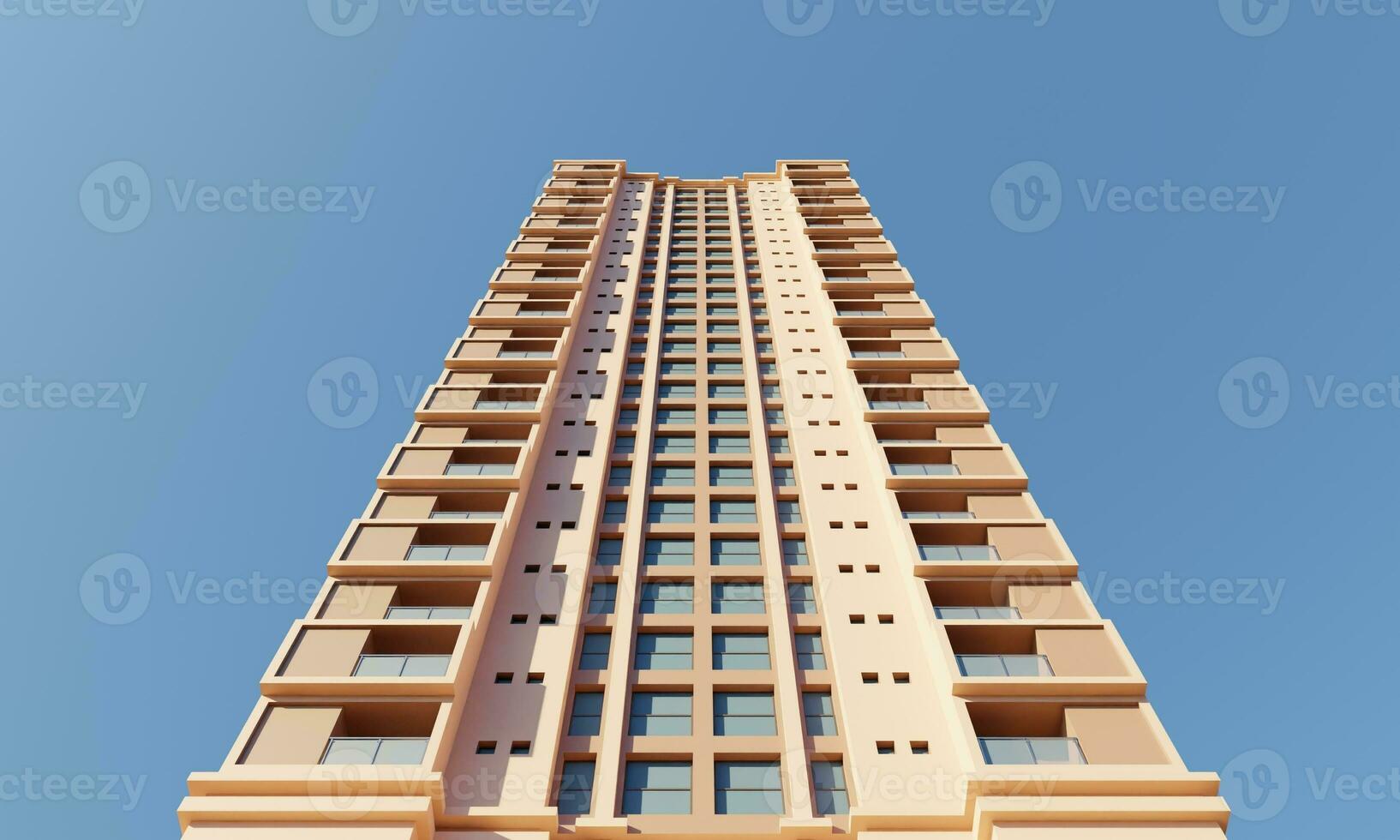 Front view modern hotel building over blue sky wallpaper background photo