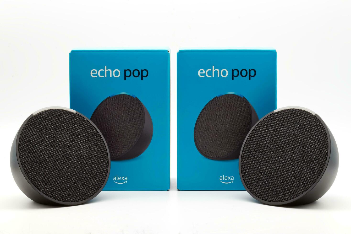 Bologna  Italy  July 13 2023 Amazon Echo Pop. Alexa, virtual assistant AI. photo