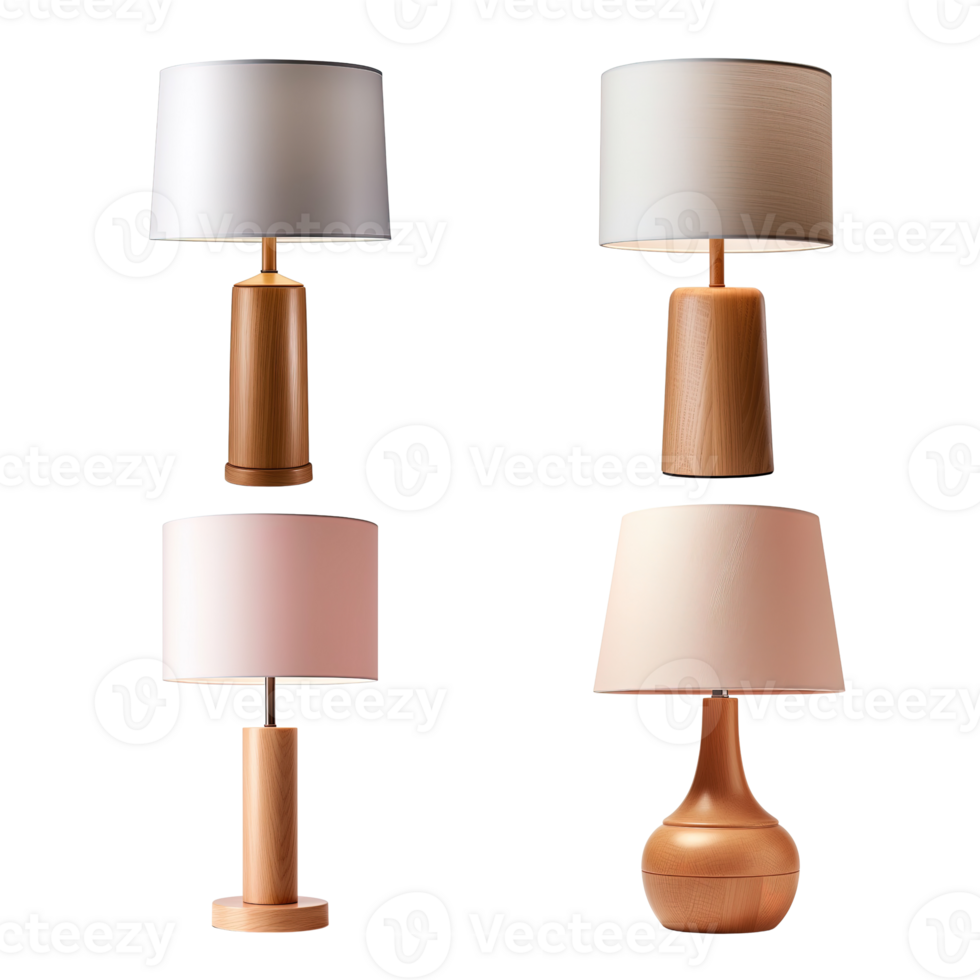 Wooden table lamp collection isolated on transparent background. png