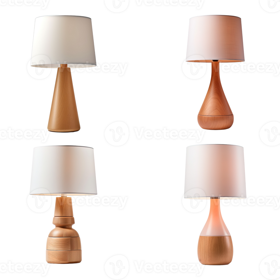 Wooden table lamp collection isolated on transparent background. png