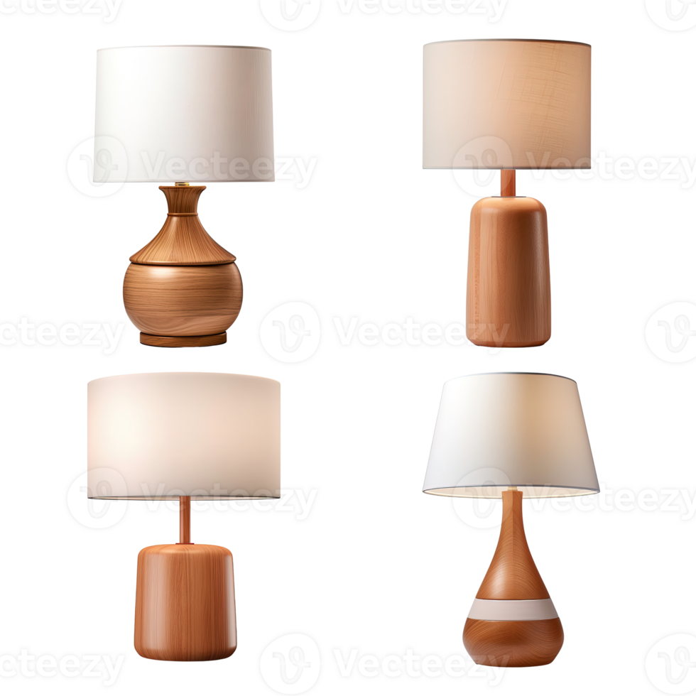 Wooden table lamp collection isolated on transparent background. png