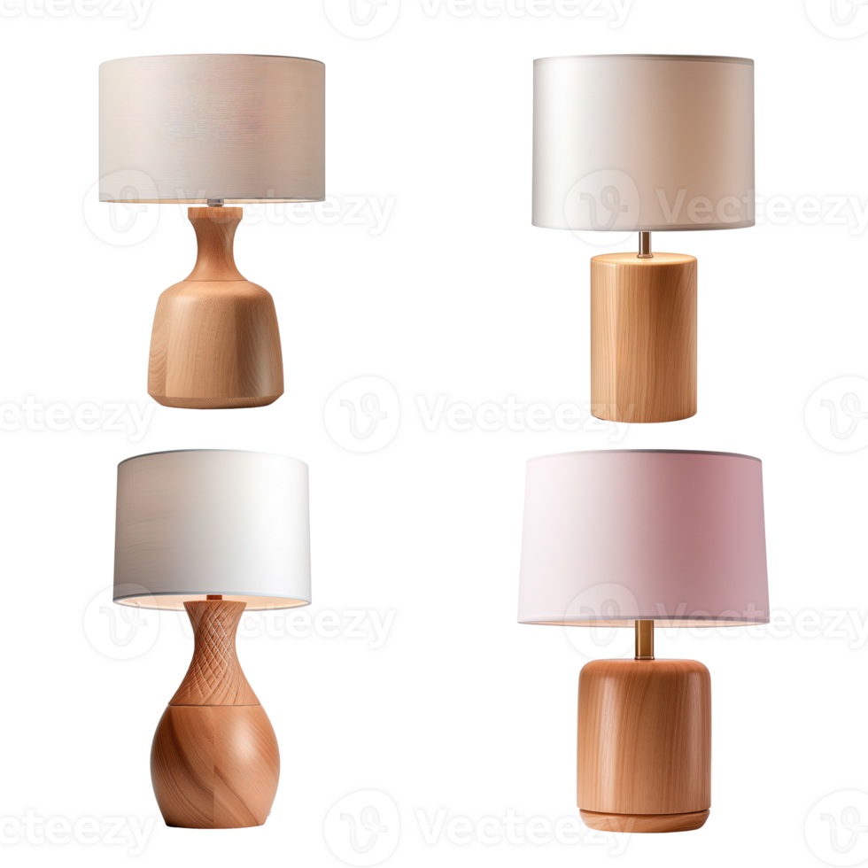 Wooden table lamp collection isolated on transparent background. png