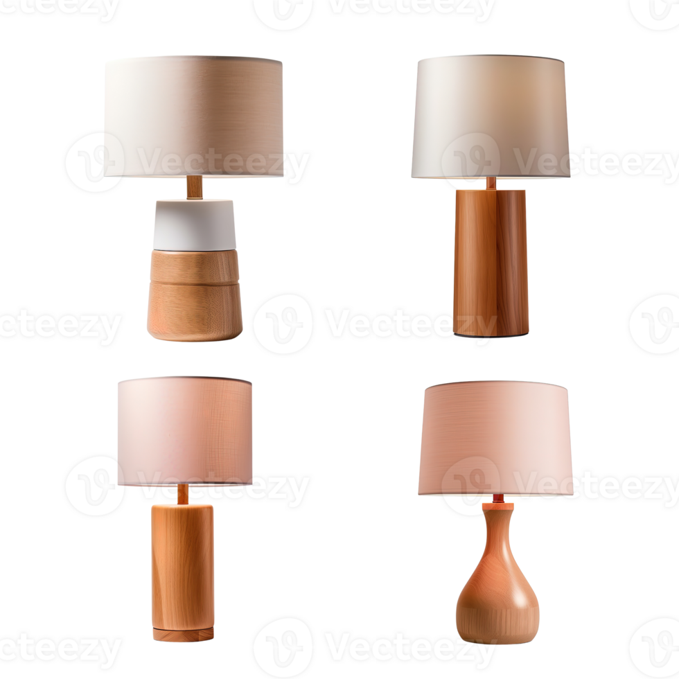 Wooden table lamp collection isolated on transparent background. png
