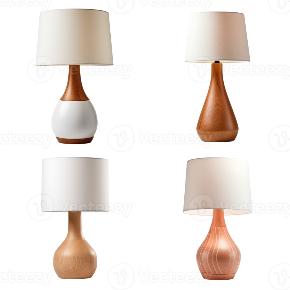 Wooden table lamp collection isolated on transparent background. png