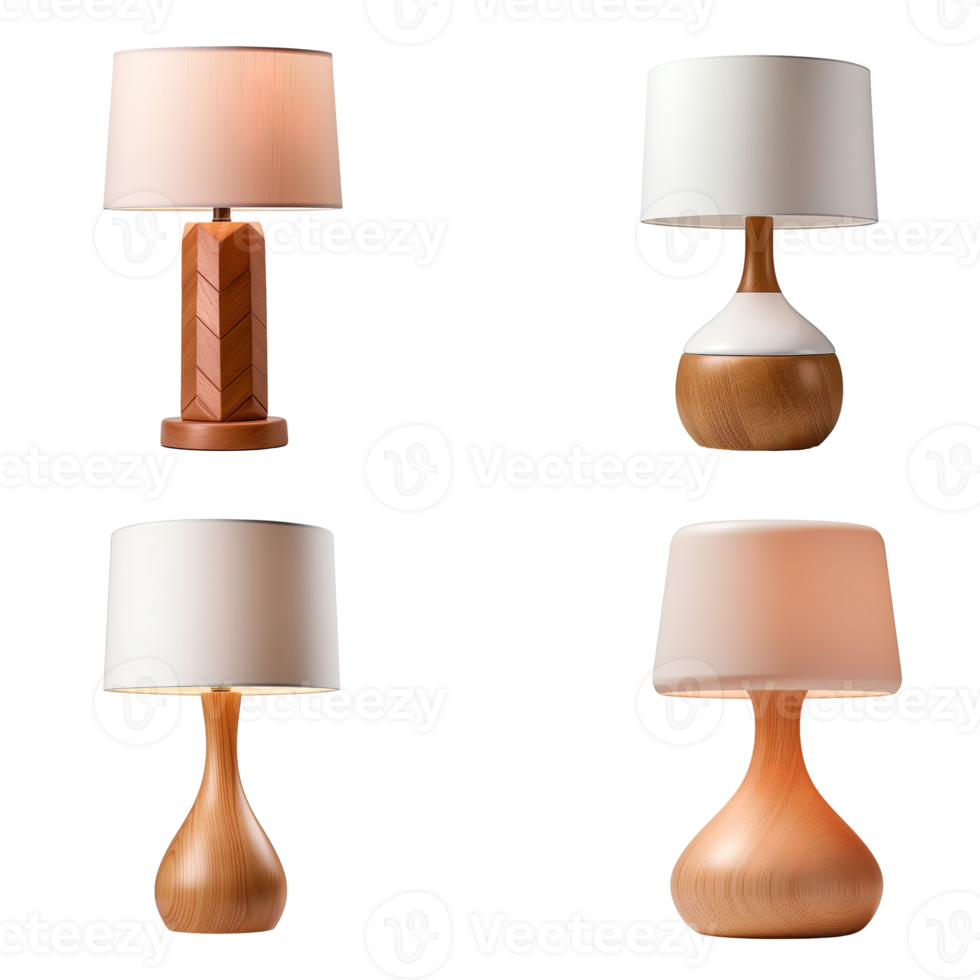 Wooden table lamp collection isolated on transparent background. png