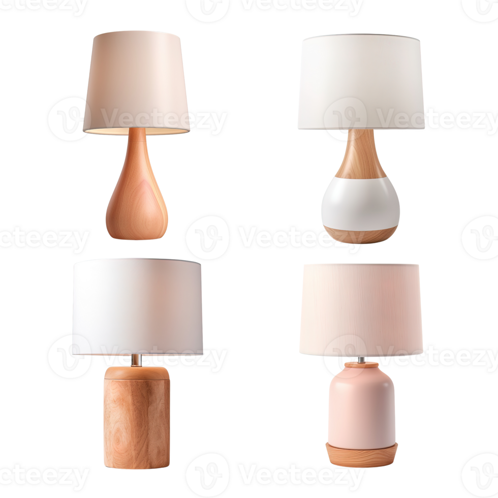 Wooden table lamp collection isolated on transparent background. png