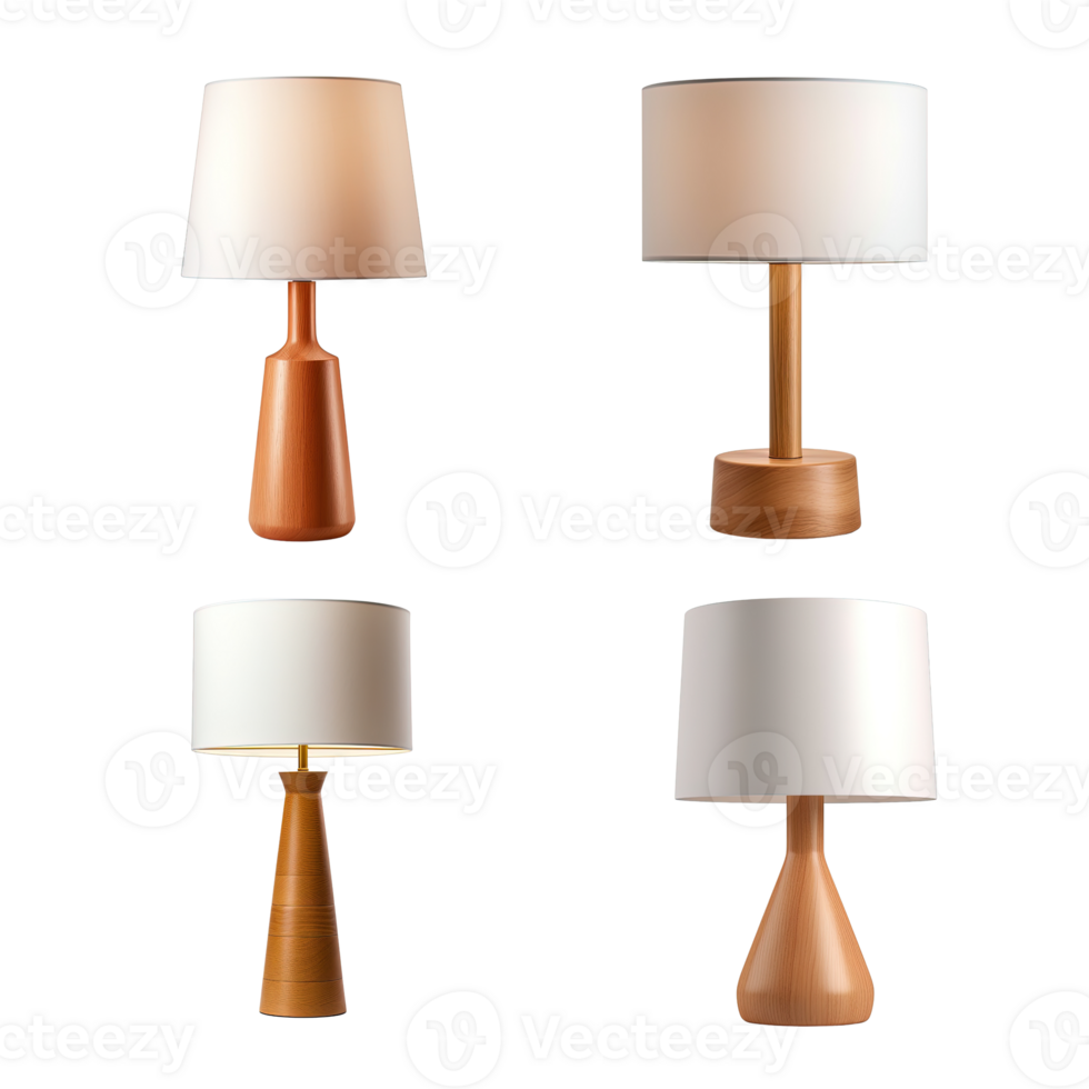 Wooden table lamp collection isolated on transparent background. png