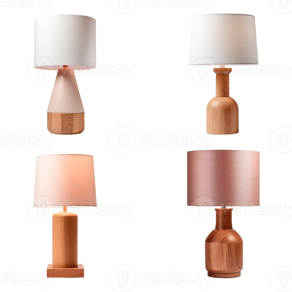Wooden table lamp collection isolated on transparent background. png