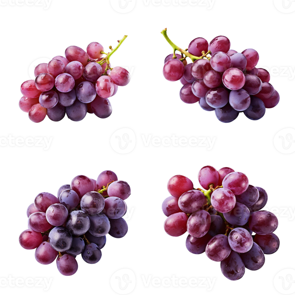 Bunch of ripe red grapes isolated on transparent background. ai generated png