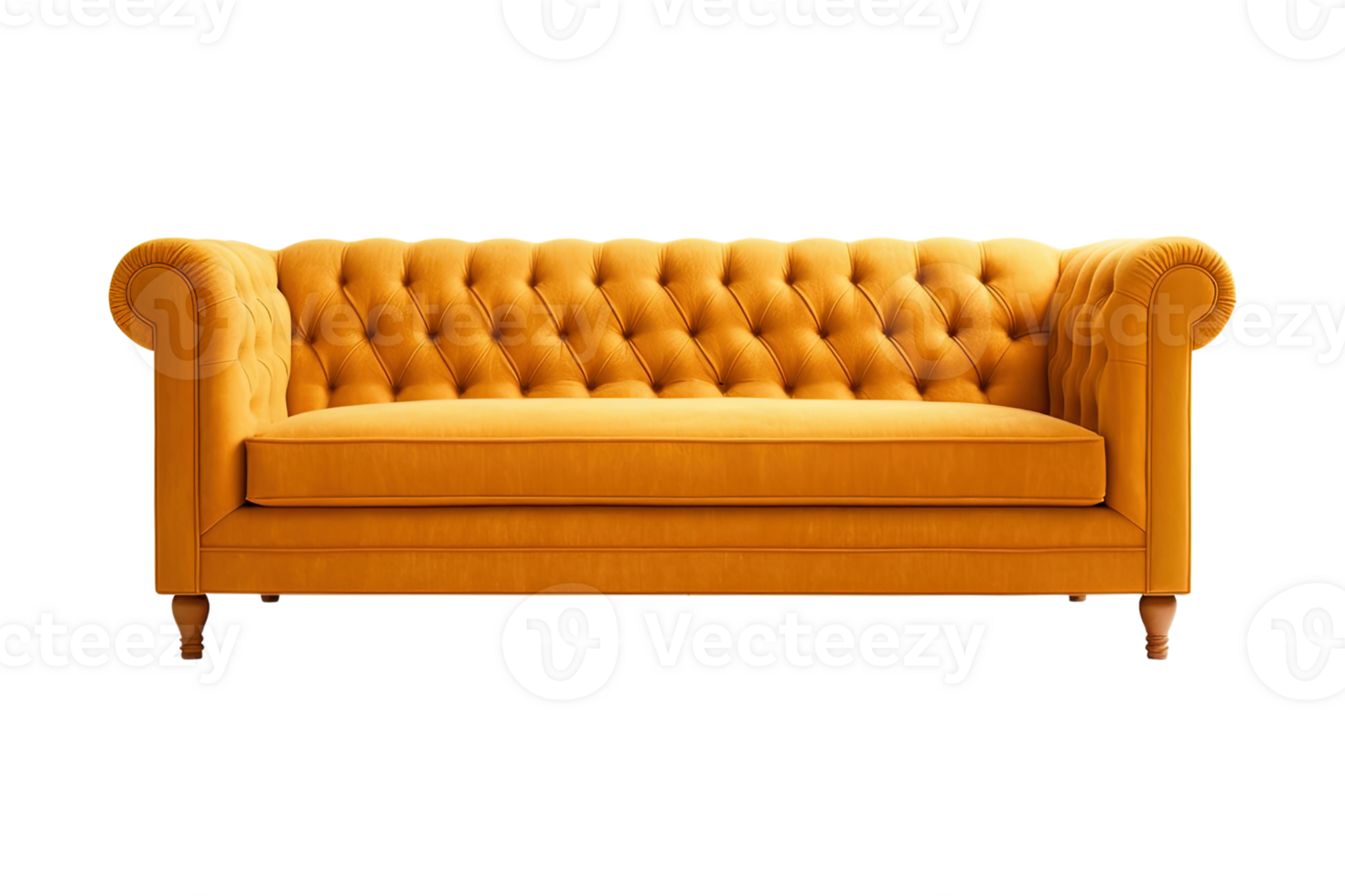 Sofa deco style in orange isolated on transparent background. Front view. Series of furniture. png