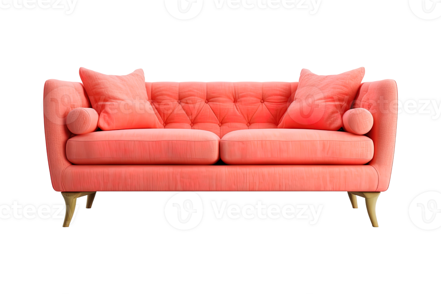 Sofa deco style in pink isolated on transparent background. Front view. Series of furniture. png