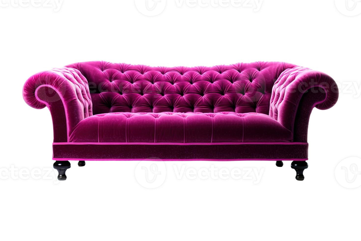 Sofa deco style in purple isolated on transparent background. Front view. Series of furniture. png