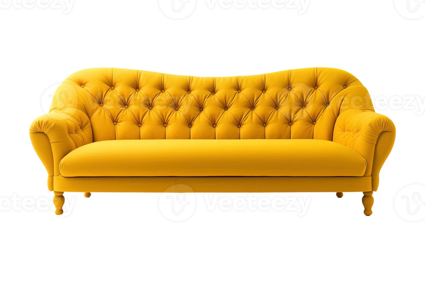Sofa deco style in yellow isolated on transparent background. Front view. Series of furniture. png