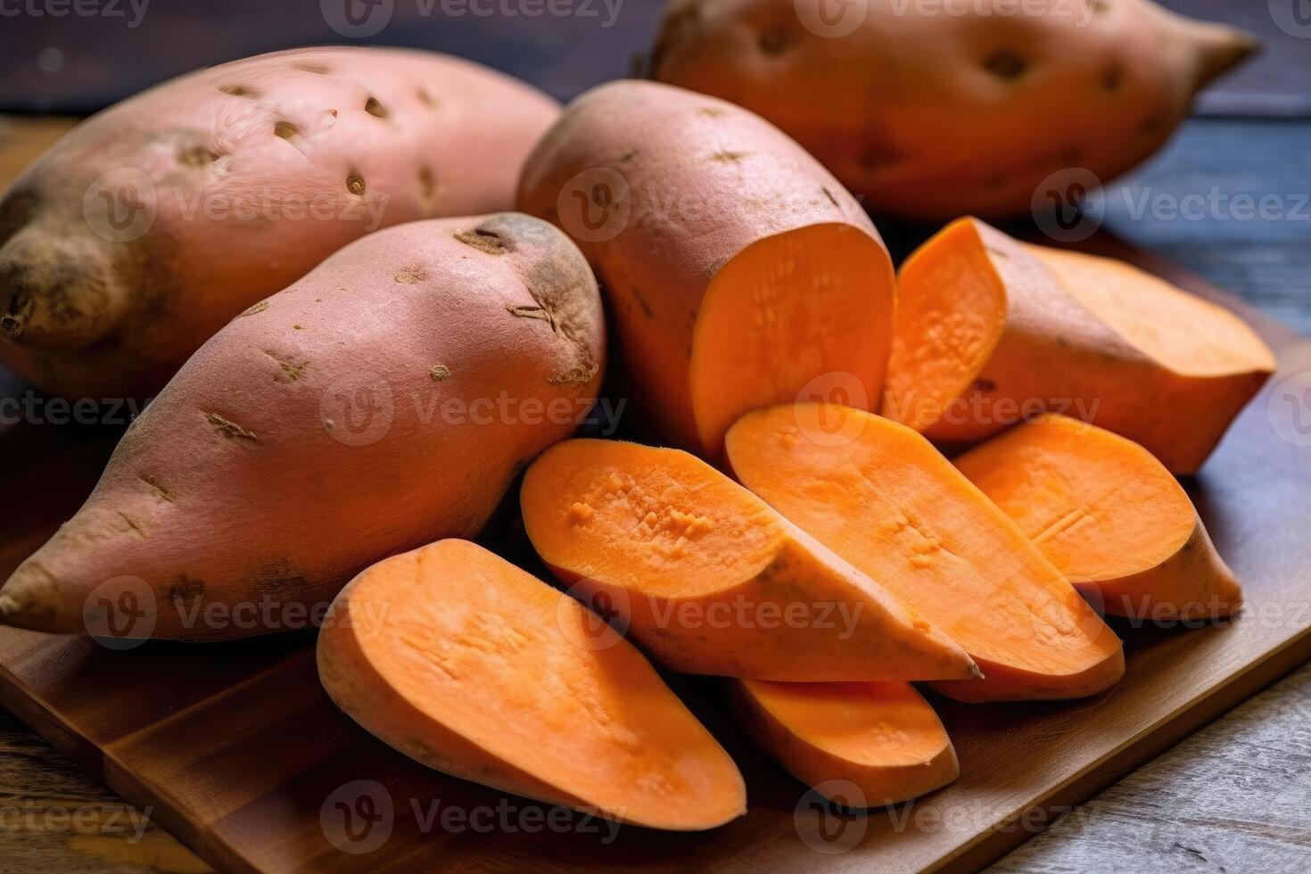 stock photo of sweet potato in kitchen table flat lay