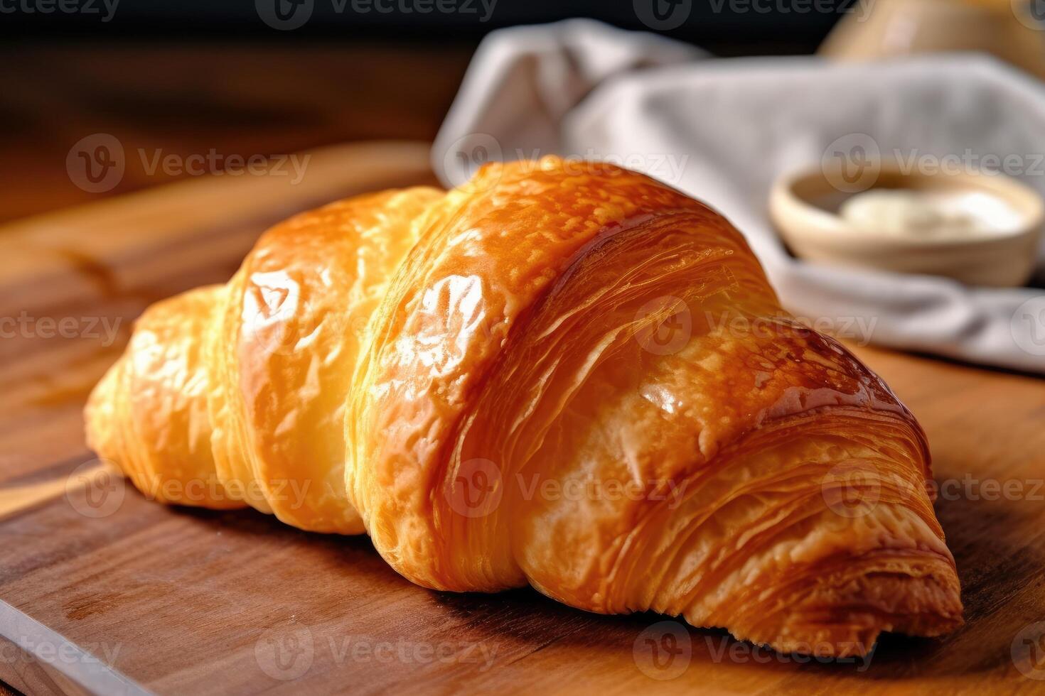 stock photo of croissant in kitchen table flat lay