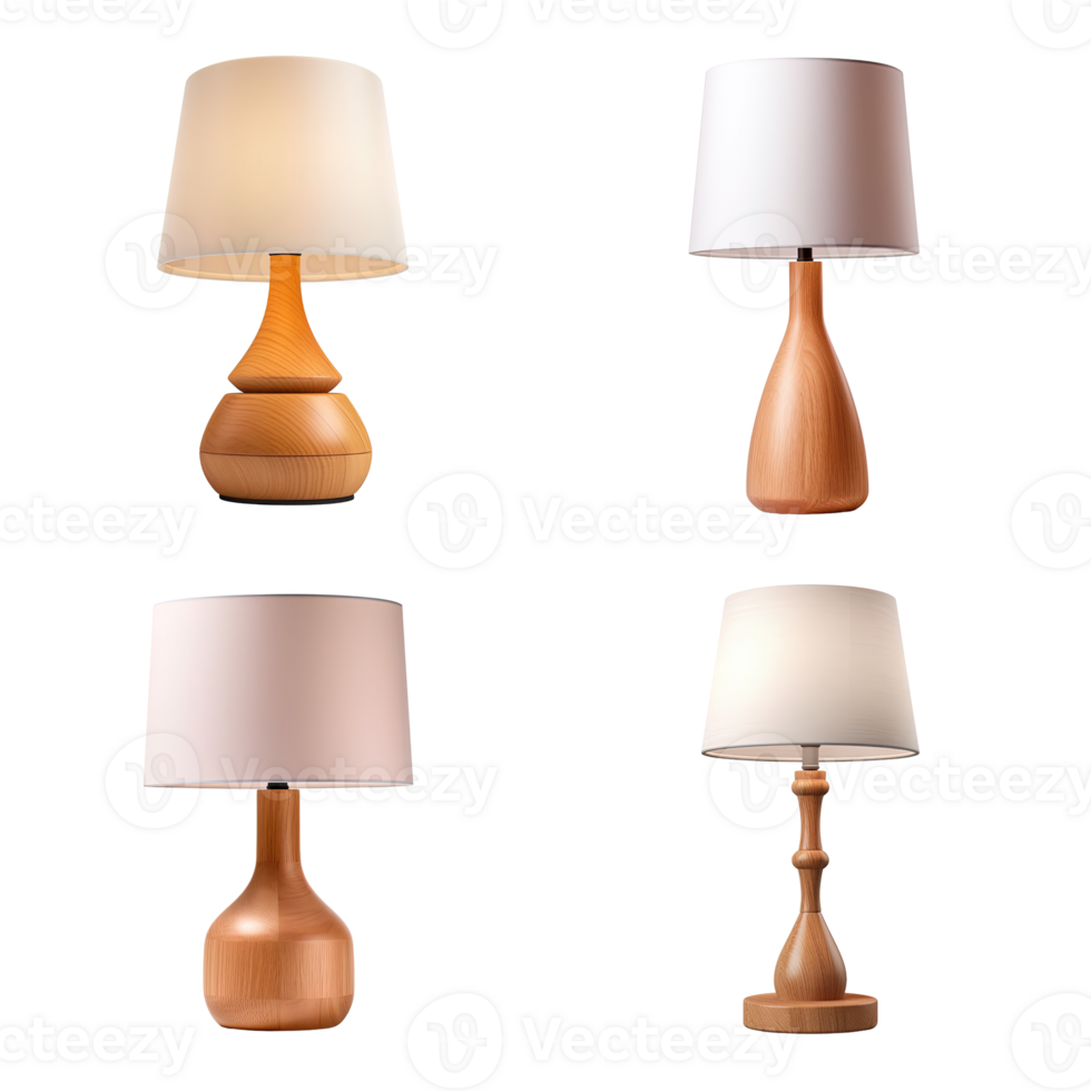 Wooden table lamp collection isolated on transparent background. png