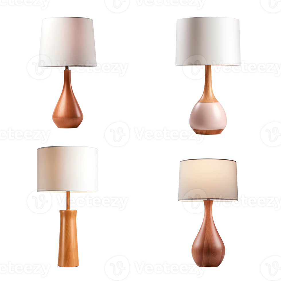 Wooden table lamp collection isolated on transparent background. png
