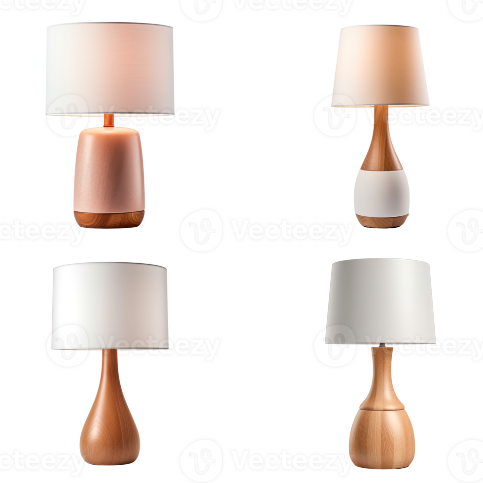 Wooden table lamp collection isolated on transparent background. png