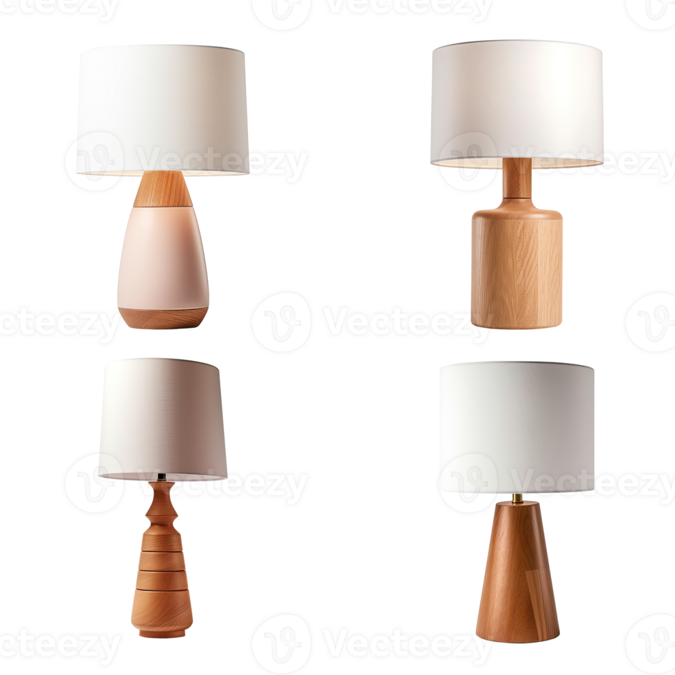 Wooden table lamp collection isolated on transparent background. png