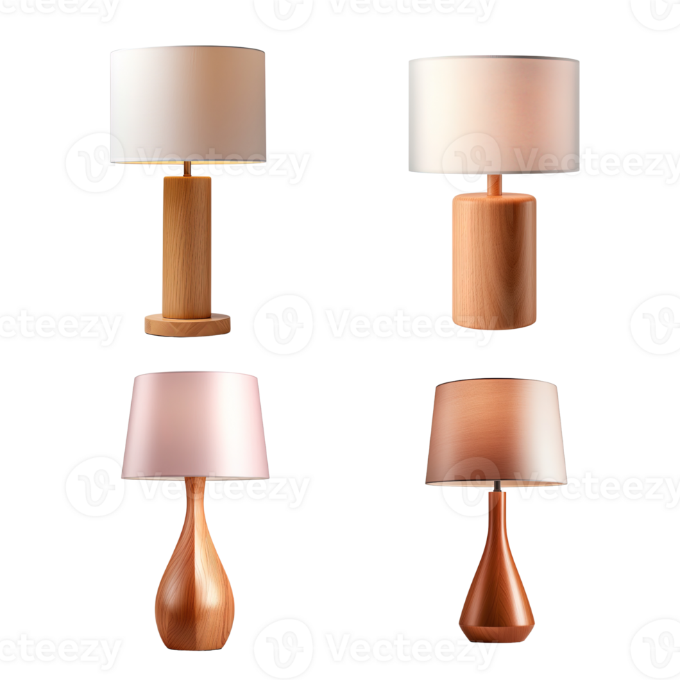 Wooden table lamp collection isolated on transparent background. png