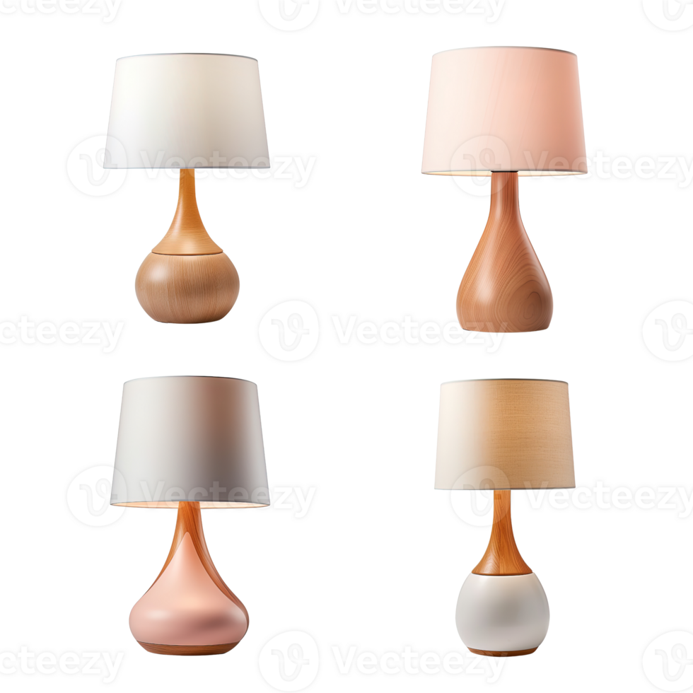 Wooden table lamp collection isolated on transparent background. png