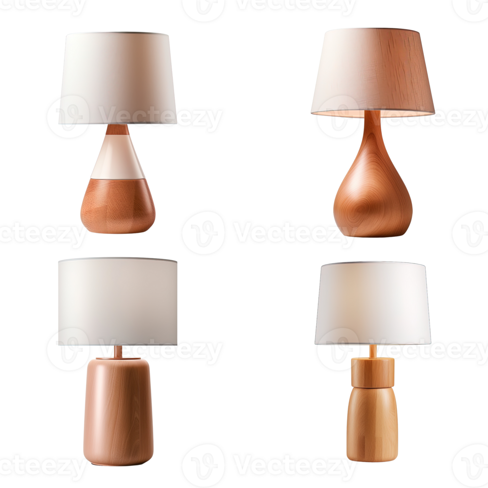 Wooden table lamp collection isolated on transparent background. png
