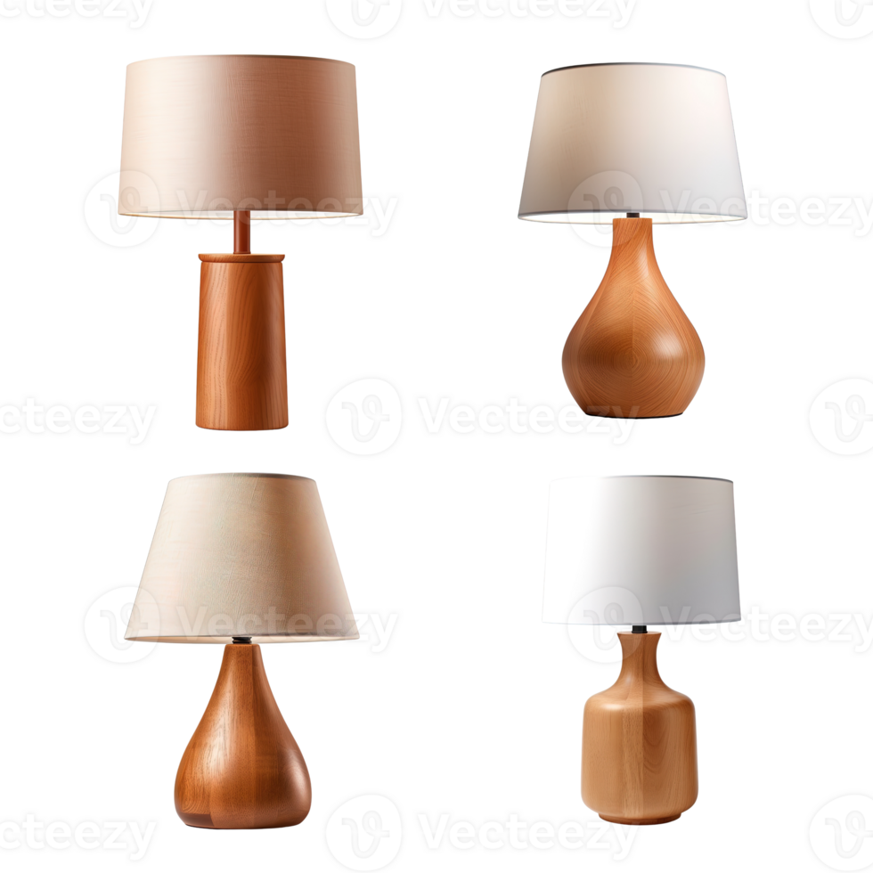 Wooden table lamp collection isolated on transparent background. png