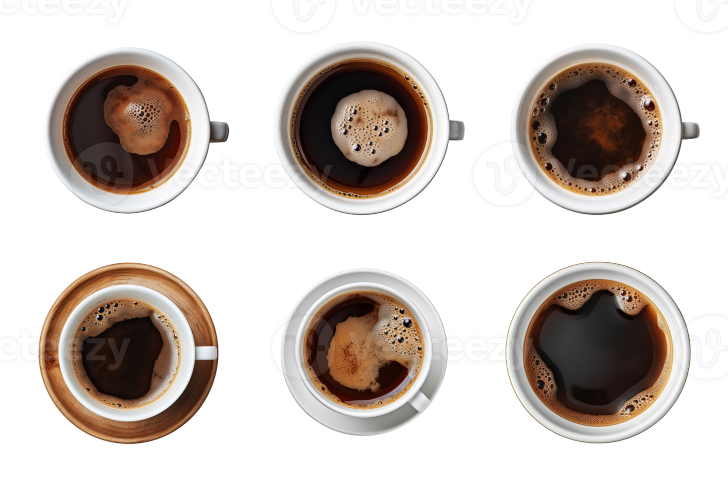 Top view a cup of coffee collection isolated on transparent background. png