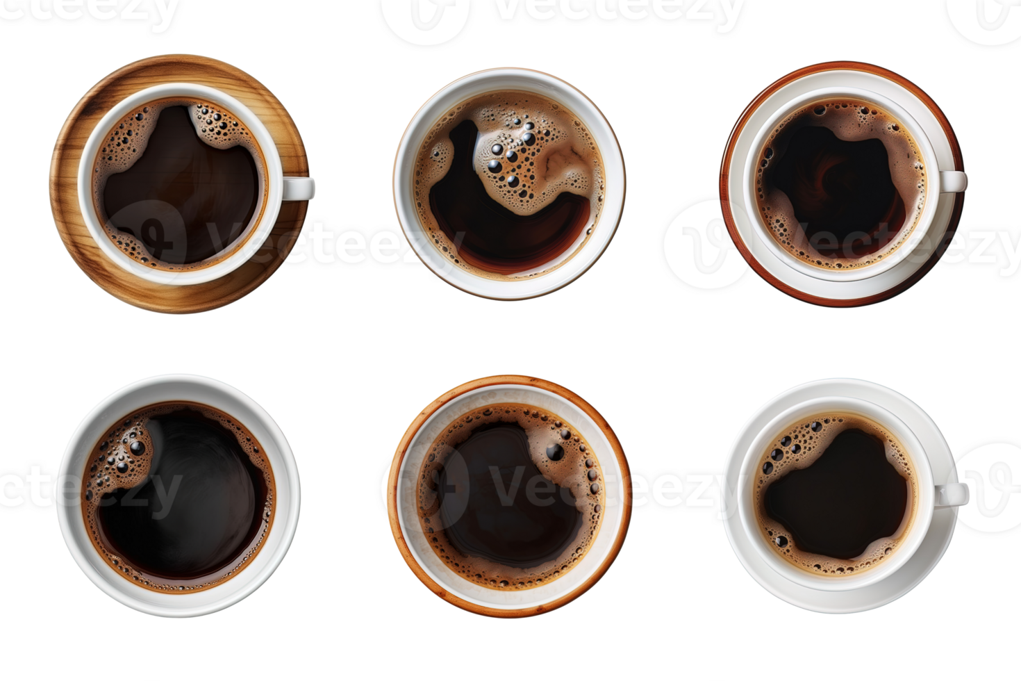Top view a cup of coffee collection isolated on transparent background. png