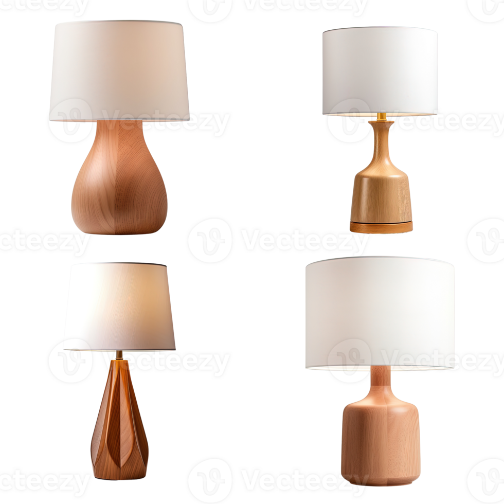 Wooden table lamp collection isolated on transparent background. png