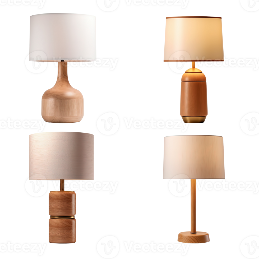 Wooden table lamp collection isolated on transparent background. png