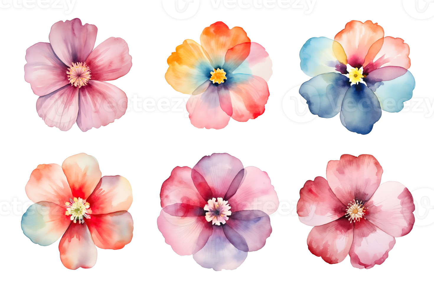 Watercolor flowers set. Hand-painted flower illustrations bundle. Isolated on transparent background. ai generated png