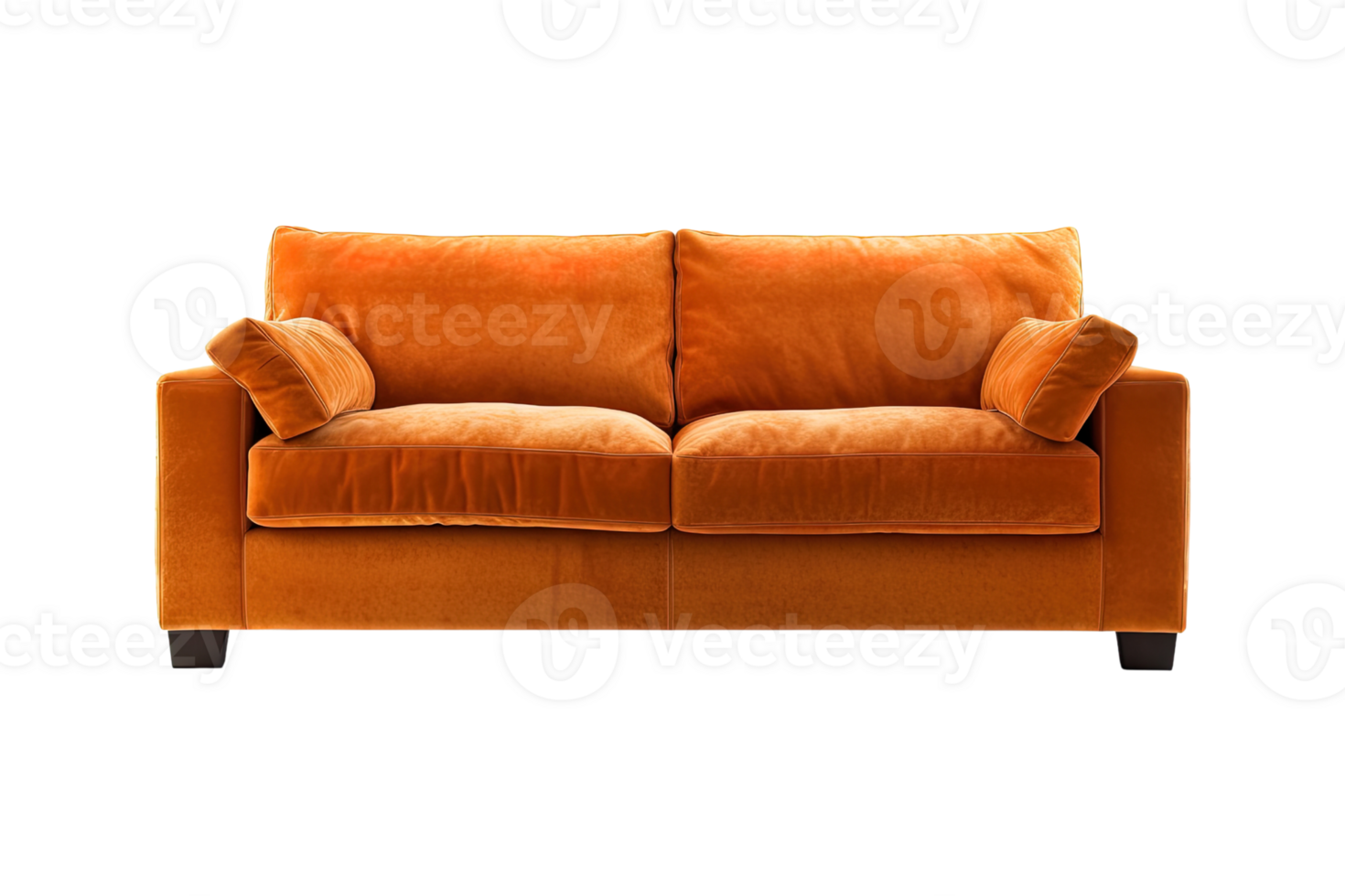 Sofa deco style in orange isolated on transparent background. Front view. Series of furniture. png