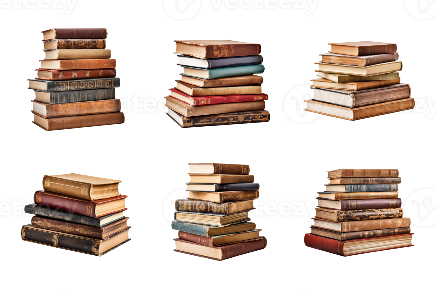 a pile of old books collection isolated on a transparent background. png