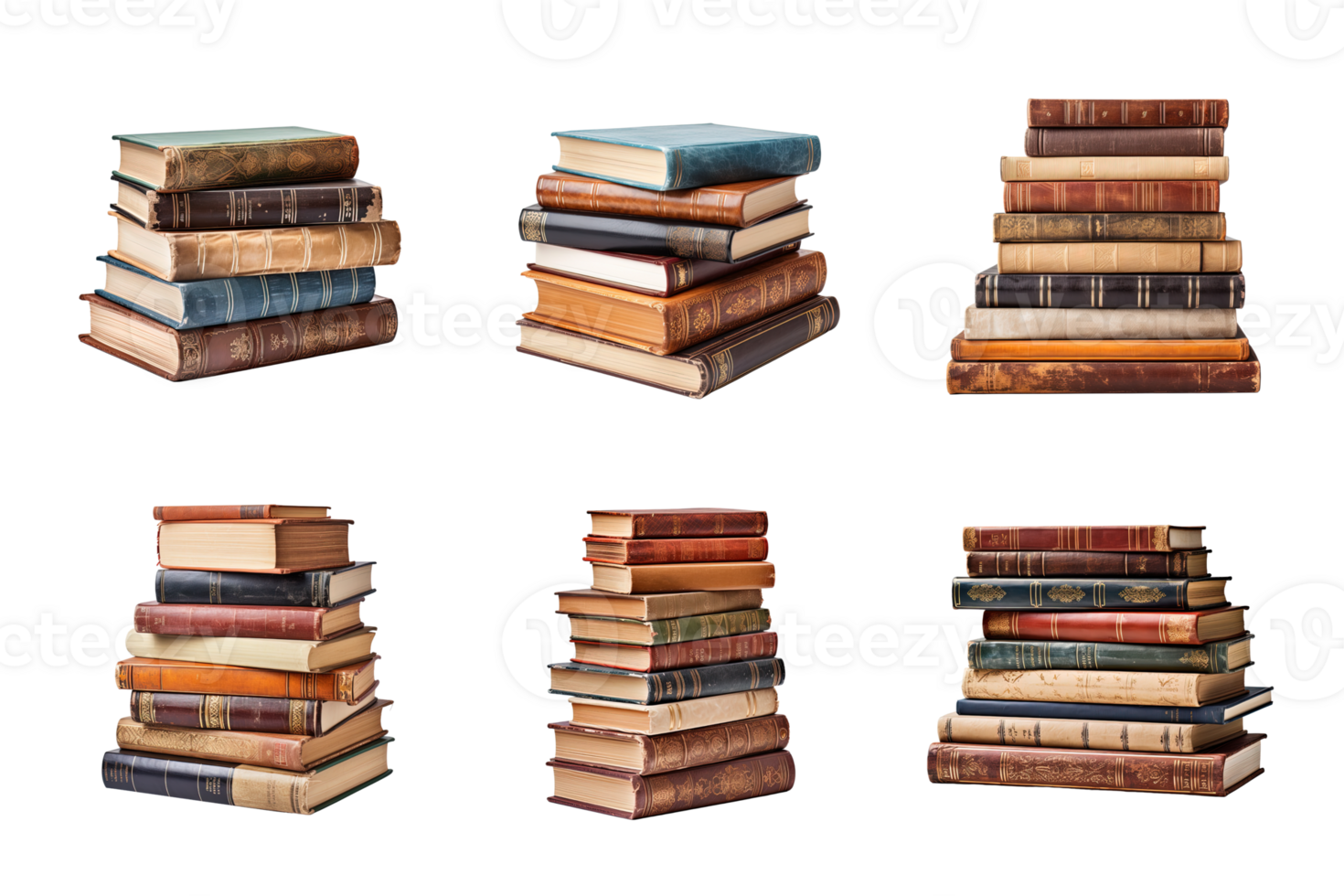 a pile of old books collection isolated on a transparent background. png