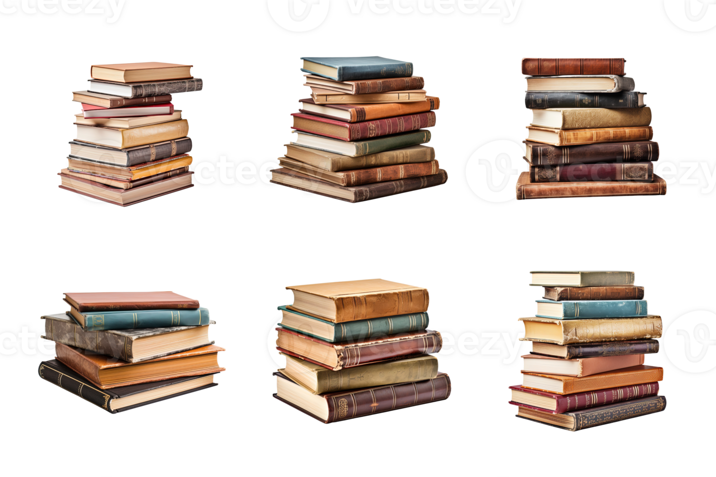 a pile of old books collection isolated on a transparent background. png