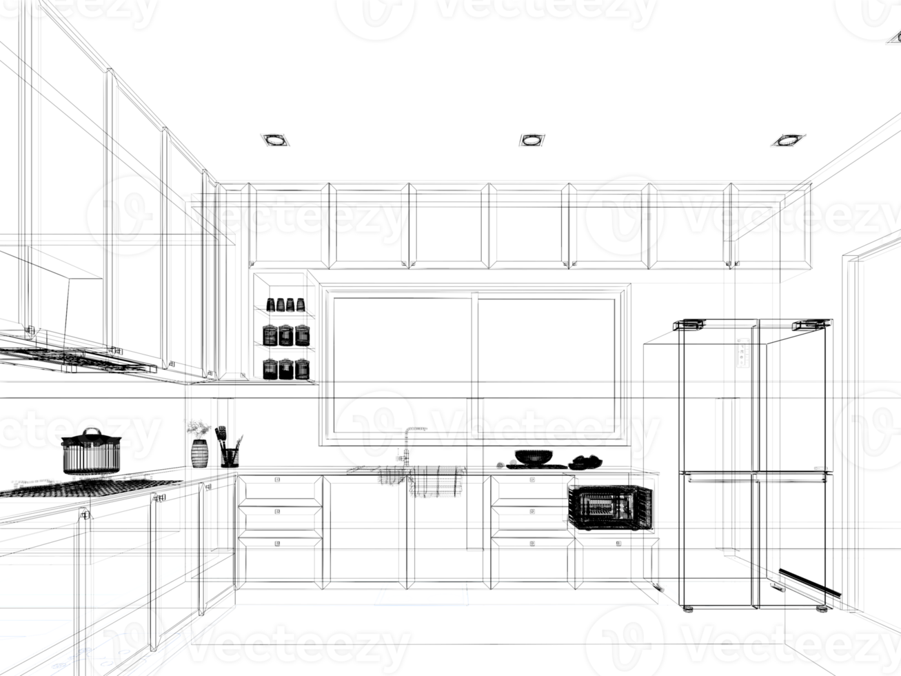 abstract sketch design of kitchen room, 3d rendering png