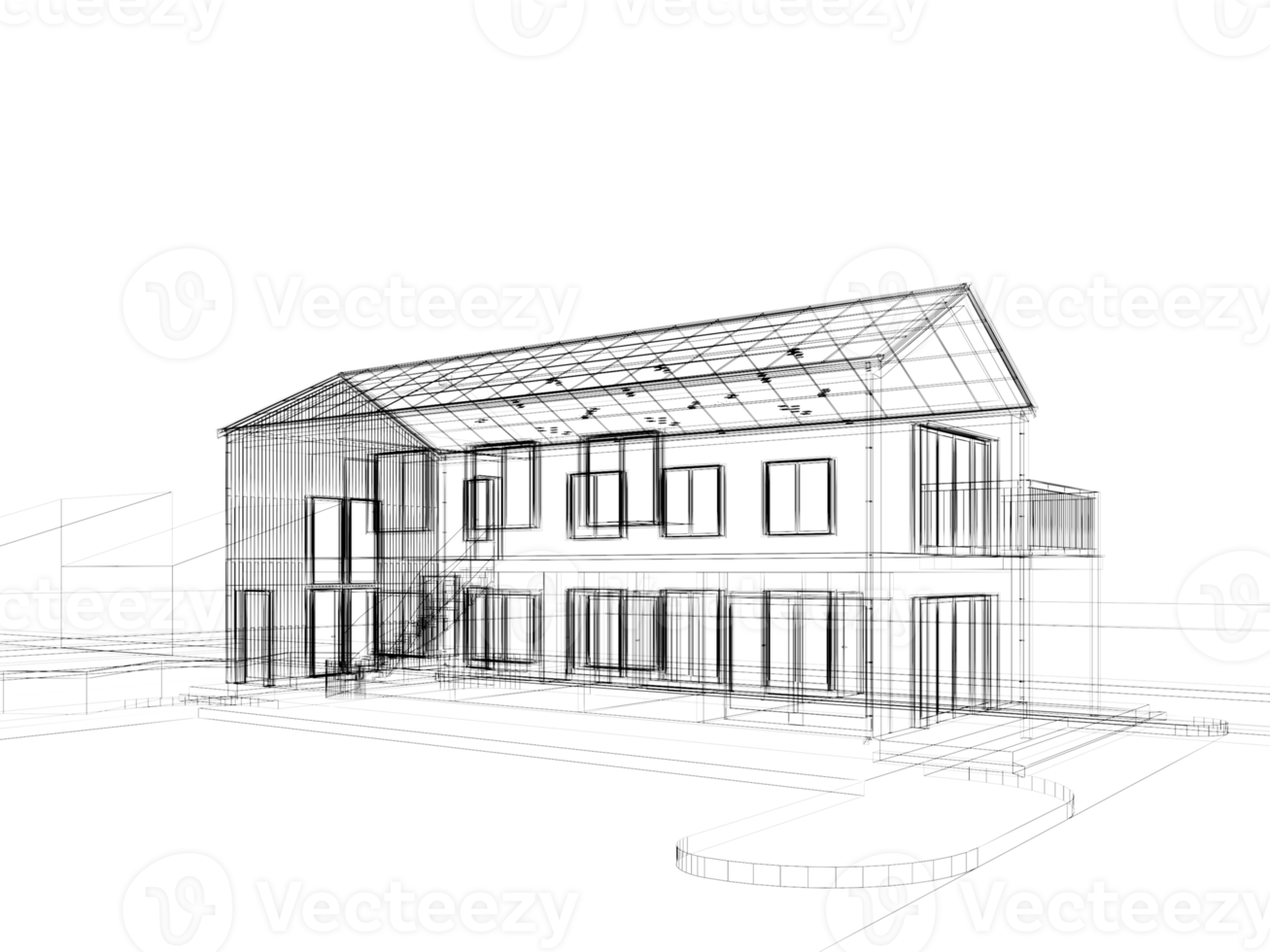 sketch design of house , 3d rendering wire frame png