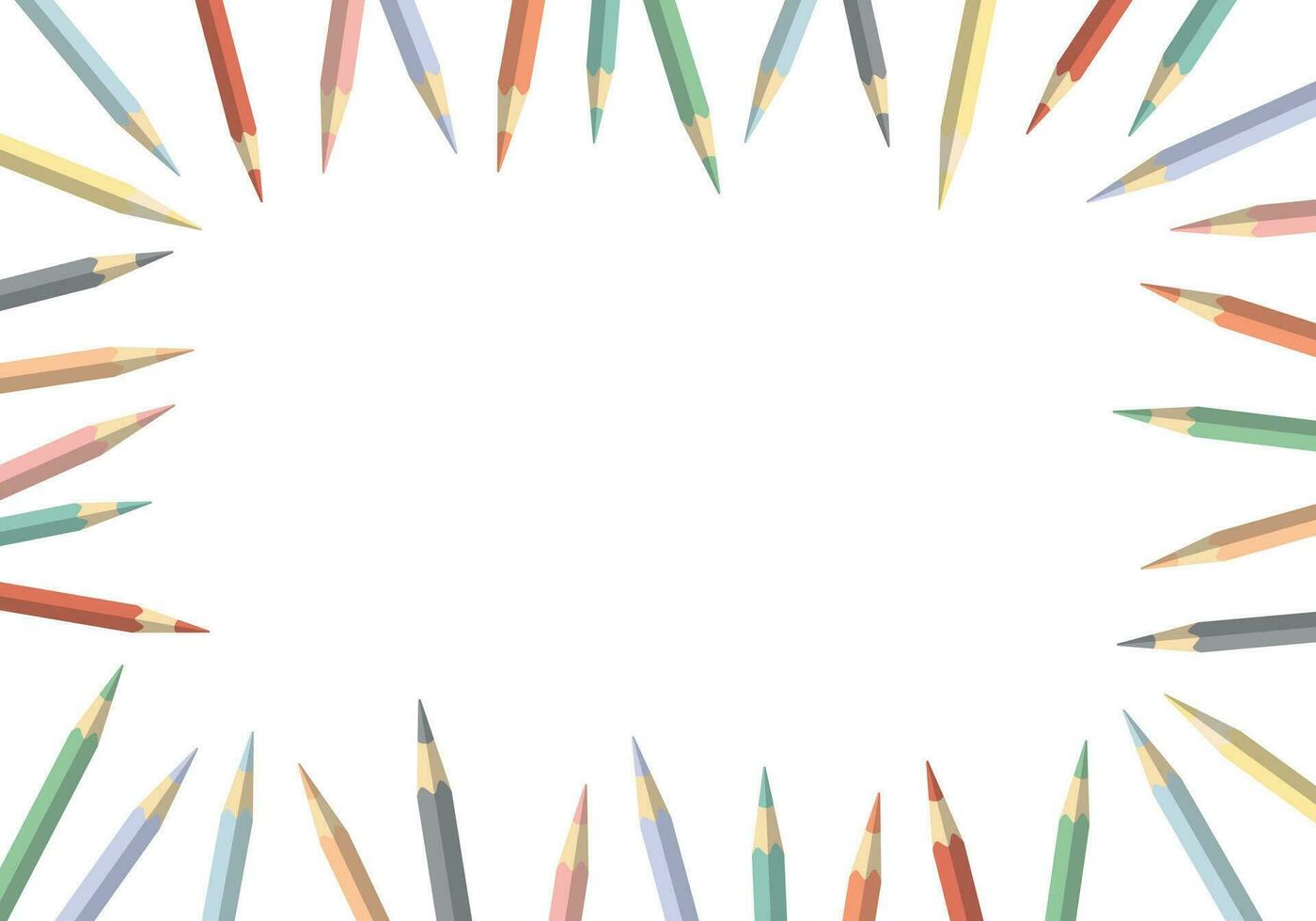 Colorful pastel pencils, crayons frame border. Isolated on white background. School supplies banner. Study design vector