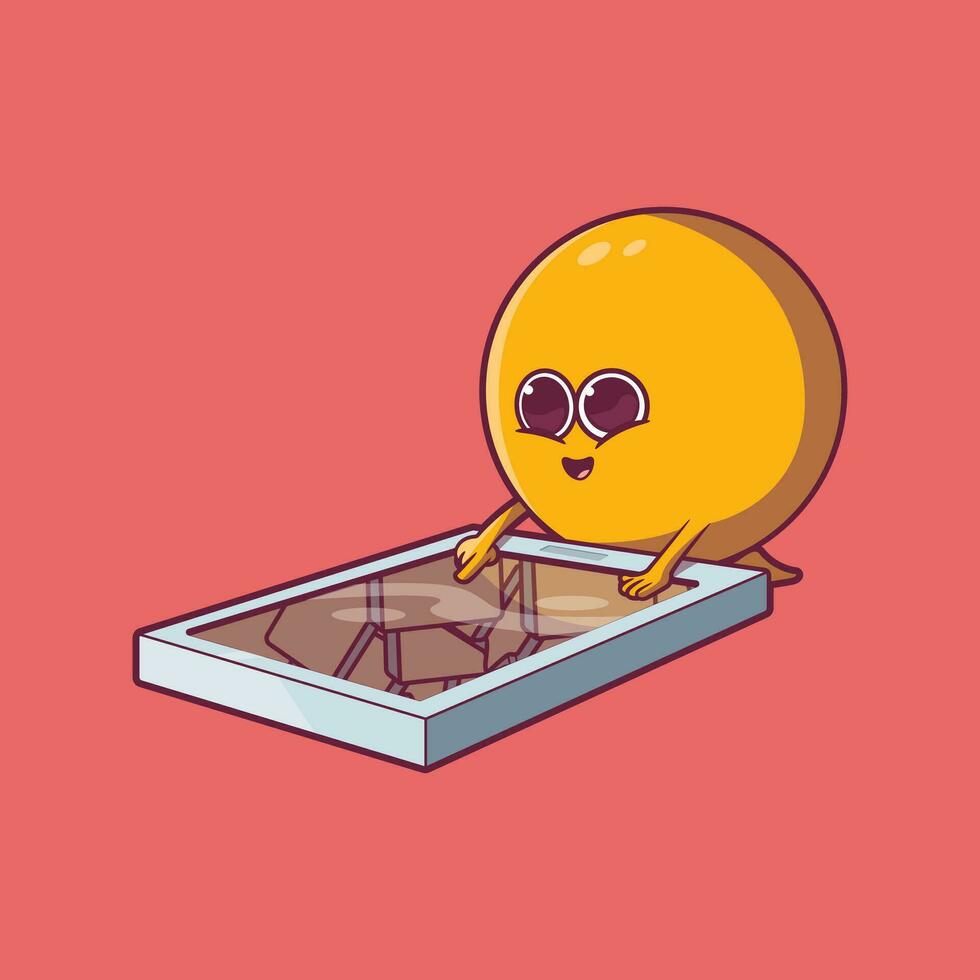 Emoji character using a smartphone to message vector illustration. Tech, communication design concept.