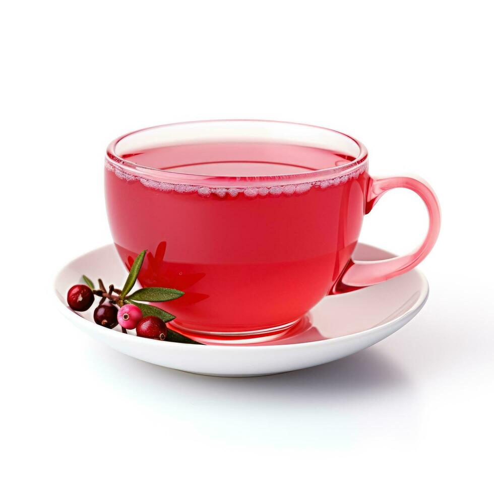 Cranberry hot toddy in a pink cup isolated on white background photo