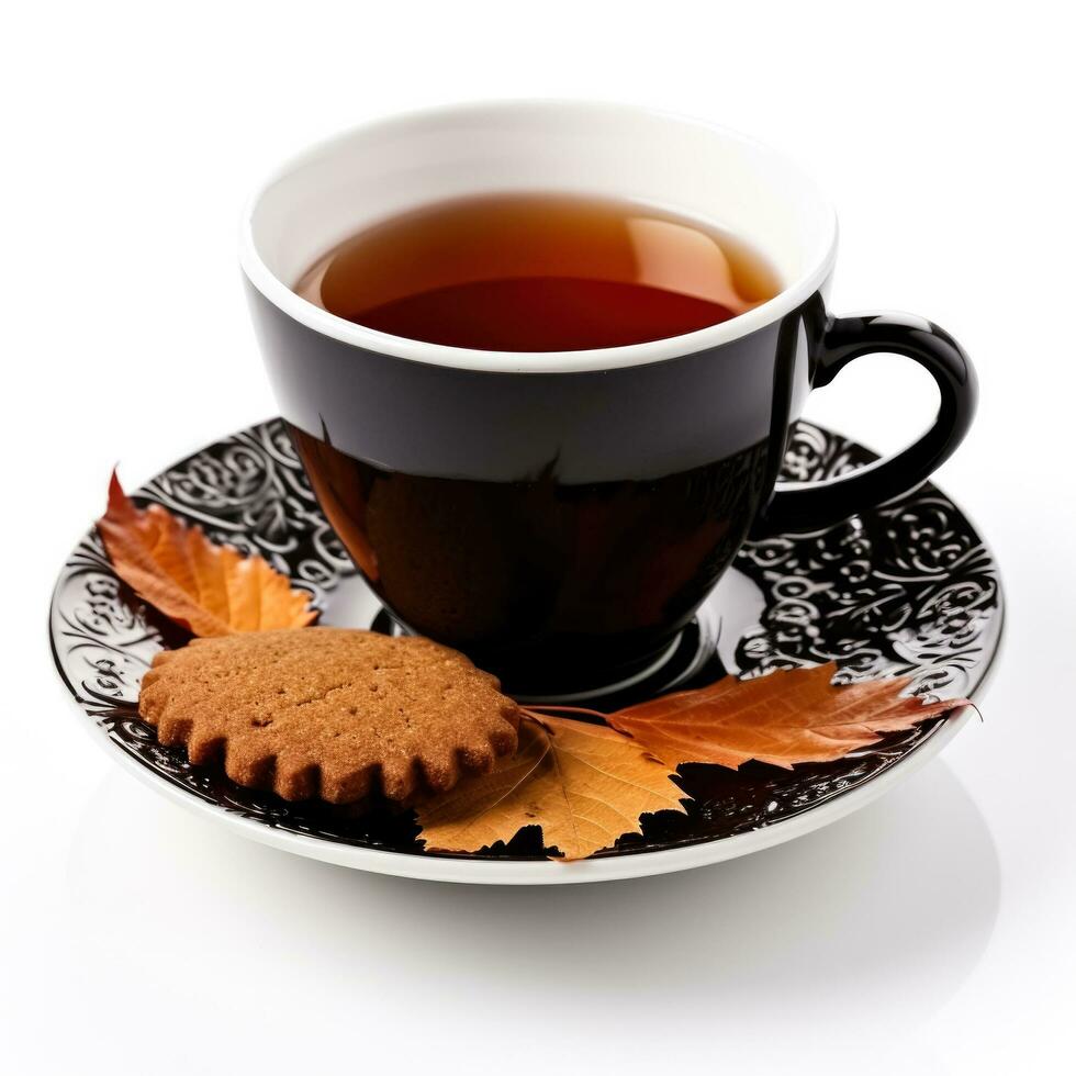 Maple gingerbread tea in a black cup isolated on white background photo