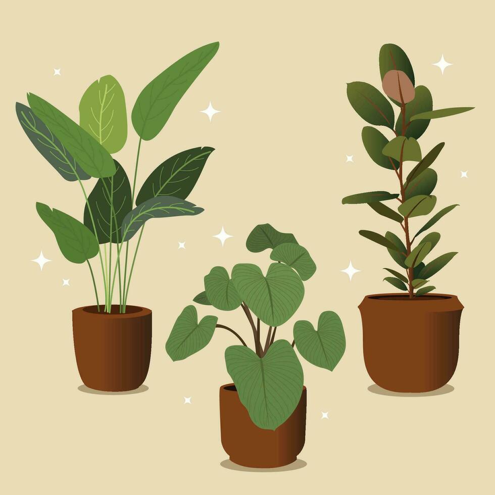 Free vector green plants flowe illustration in the pot