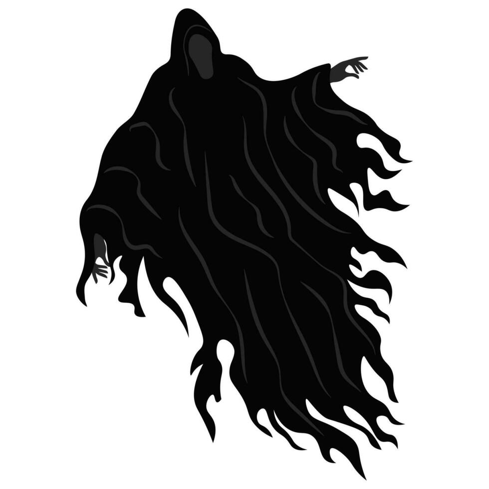 Dark being flies in the air. Scary ghost. Dementor. Vector illusration