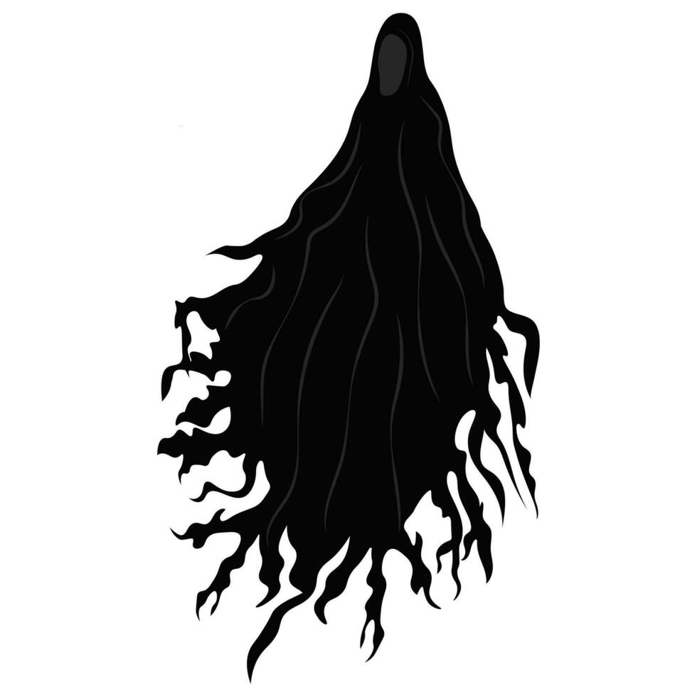 Dark being flies in the air. Vector Scary ghost. Dementor.