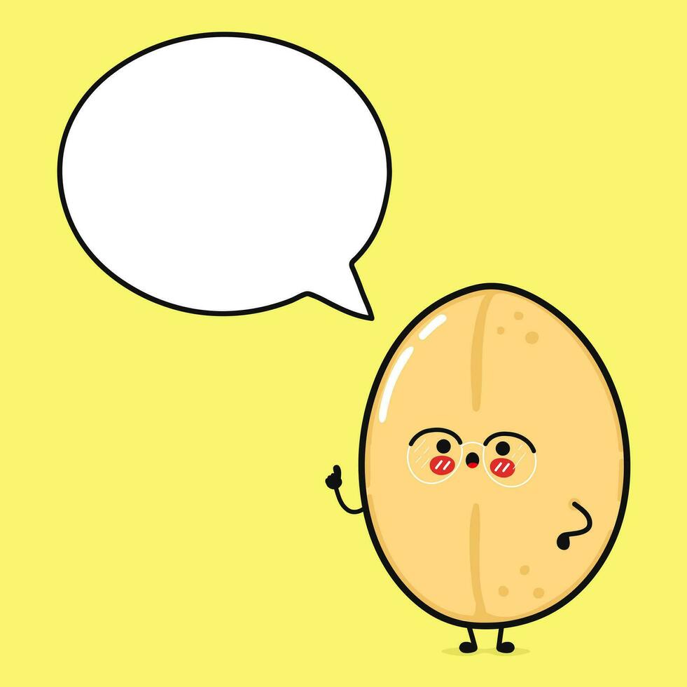 Oats with speech bubble. Vector hand drawn cartoon kawaii character illustration icon. Isolated on yellow background. Oats character concept