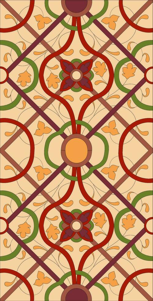 Vector geometric beautiful beige boda red blue orange pattern pattern for stained glass creativity painting glass