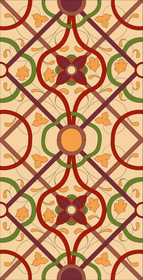 Vector geometric beautiful beige boda red blue orange pattern pattern for stained glass creativity painting glass