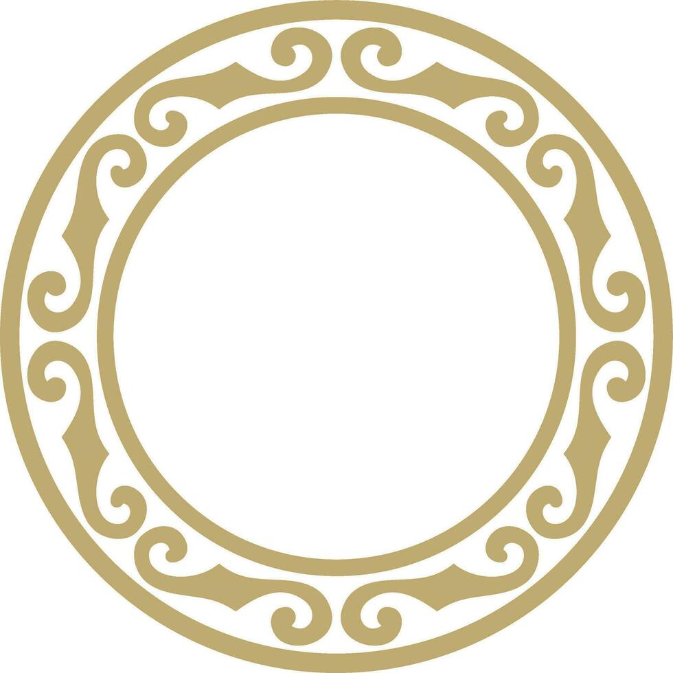 Vector golden round Kazakh national ornament. Ethnic pattern of the peoples of the Great Steppe, Mongols, Kyrgyz, Kalmyks, Buryats. circle, frame border