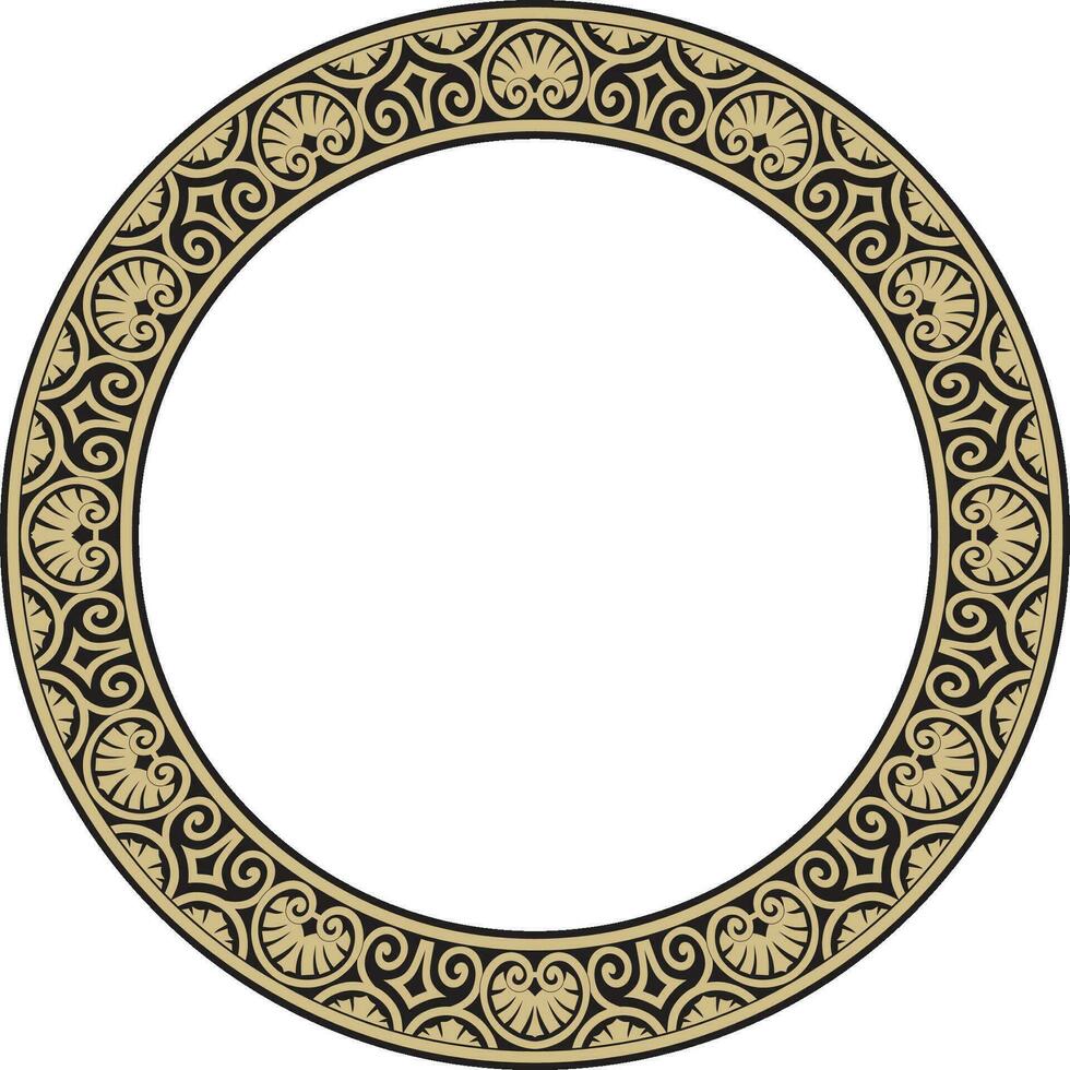 Vector gold and black round classic renaissance ornament. Circle, ring european border, revival style frame
